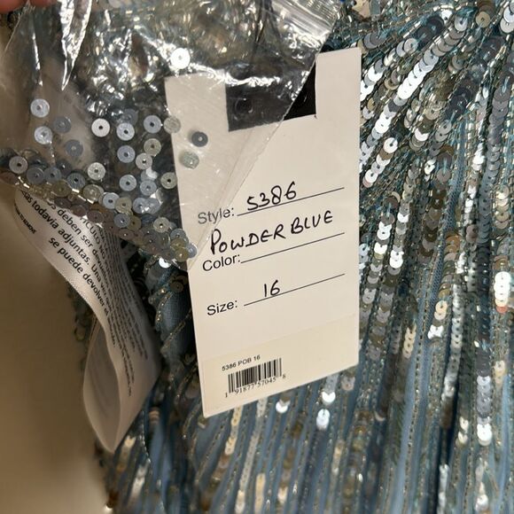 Mac Duggal POWDER BLUE SEQUIN V-NECK DRESS gown sparkles size 16 - Picture 14 of 14